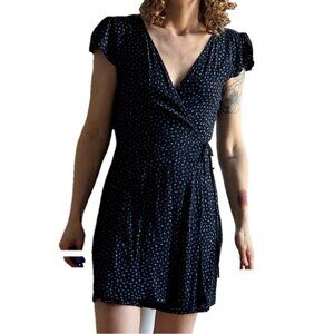 Brandy Melville Sz S Navy Blue Dainty Floral Cottagecore Mini Wrap Dress